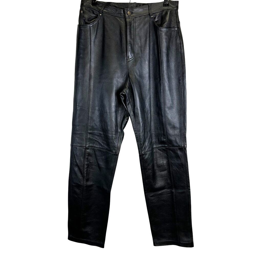 Vintage Black Straight-Leg Leather Pants